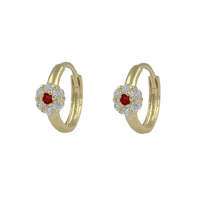 Girl's 14K Yellow Gold Flower CZ Birthstone Huggie Hoop Earrings