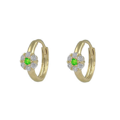 Girl's 14K Yellow Gold Flower CZ Birthstone Huggie Hoop Earrings