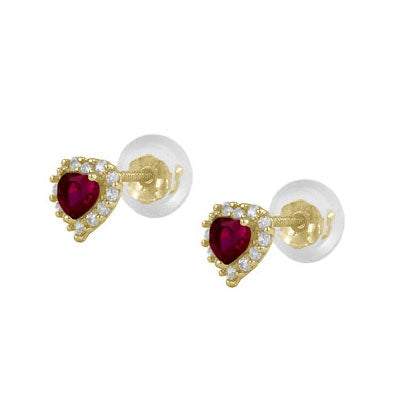 Little Girls 14K Yellow Gold Birthstone Silicone Back Heart Shaped Earrings