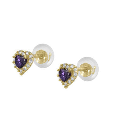 Little Girls 14K Yellow Gold Birthstone Silicone Back Heart Shaped Earrings