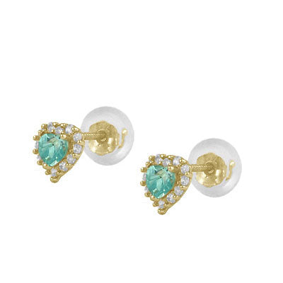 Little Girls 14K Yellow Gold Birthstone Silicone Back Heart Shaped Earrings