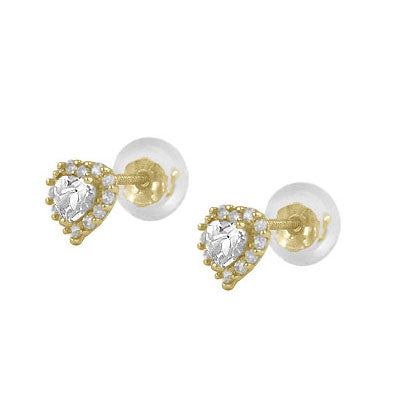 Little Girls 14K Yellow Gold Birthstone Silicone Back Heart Shaped Earrings