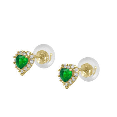 Little Girls 14K Yellow Gold Birthstone Silicone Back Heart Shaped Earrings