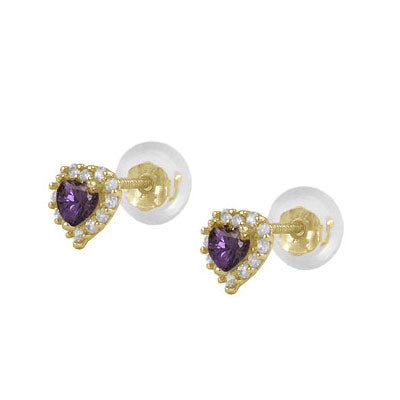 Little Girls 14K Yellow Gold Birthstone Silicone Back Heart Shaped Earrings