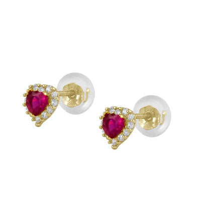 Little Girls 14K Yellow Gold Birthstone Silicone Back Heart Shaped Earrings