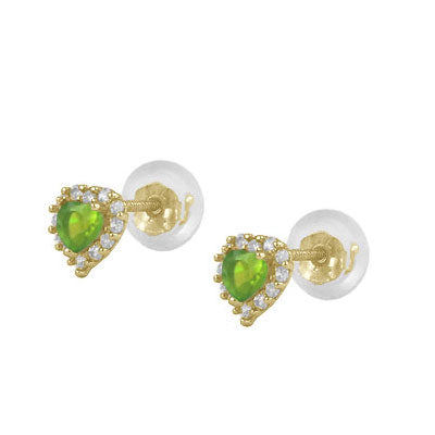 Little Girls 14K Yellow Gold Birthstone Silicone Back Heart Shaped Earrings