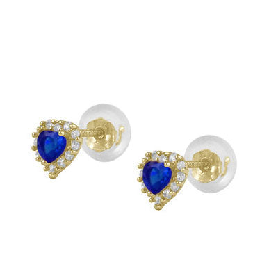 Little Girls 14K Yellow Gold Birthstone Silicone Back Heart Shaped Earrings