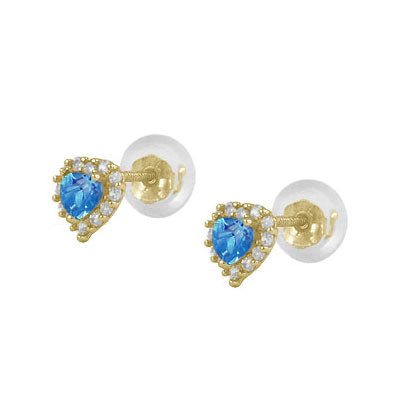 Little Girls 14K Yellow Gold Birthstone Silicone Back Heart Shaped Earrings