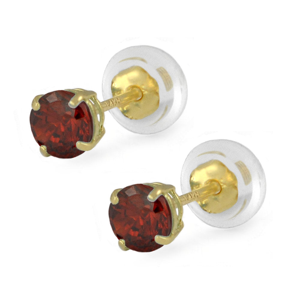 14K Yellow Gold 4mm Birthstone Silicone Back Earrings For Girls