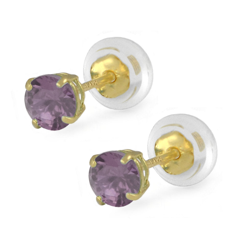 14K Yellow Gold 4mm Birthstone Silicone Back Earrings For Girls