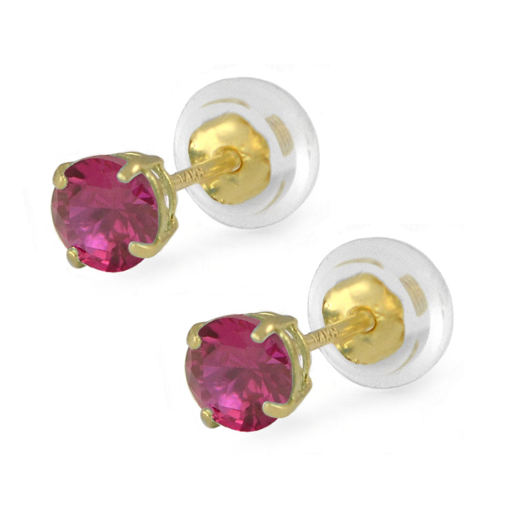 14K Yellow Gold 4mm Birthstone Silicone Back Earrings For Girls