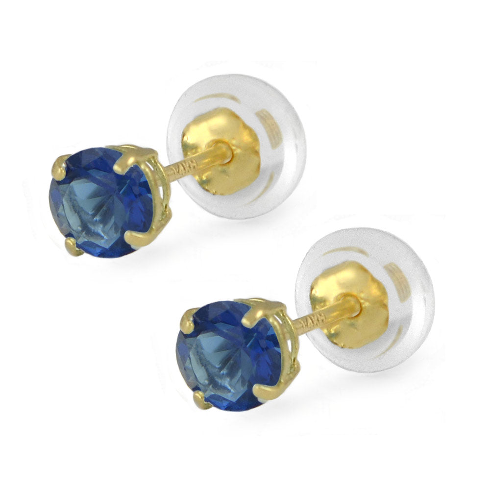 14K Yellow Gold 4mm Birthstone Silicone Back Earrings For Girls