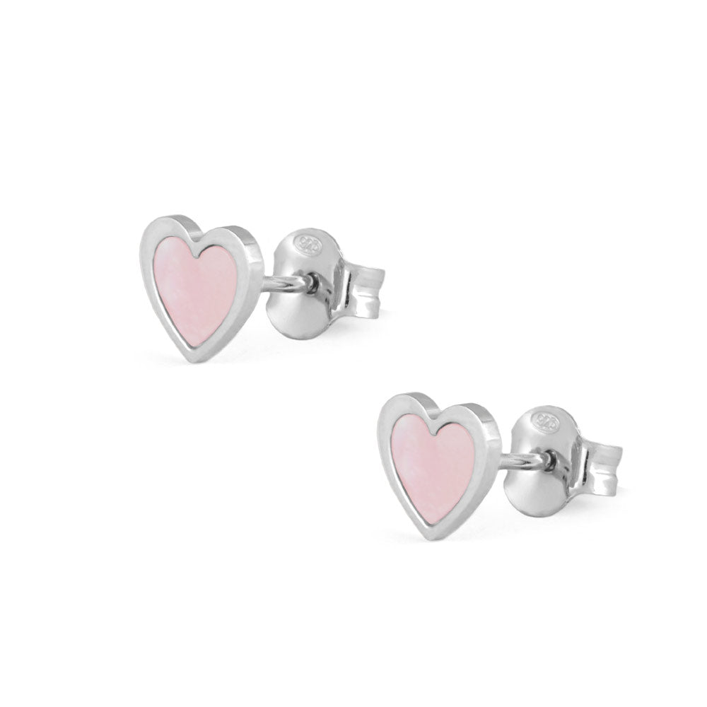 Sterling Silver White/Pink Mother of Pearl Heart Shaped Earrings For Girls 1