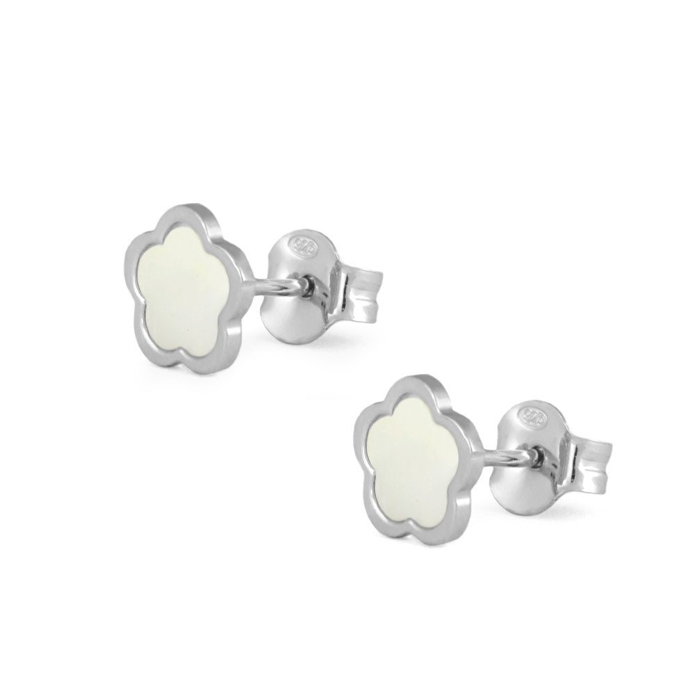 Sterling Silver White/Pink Mother of Pearl Flower Earrings For Girls