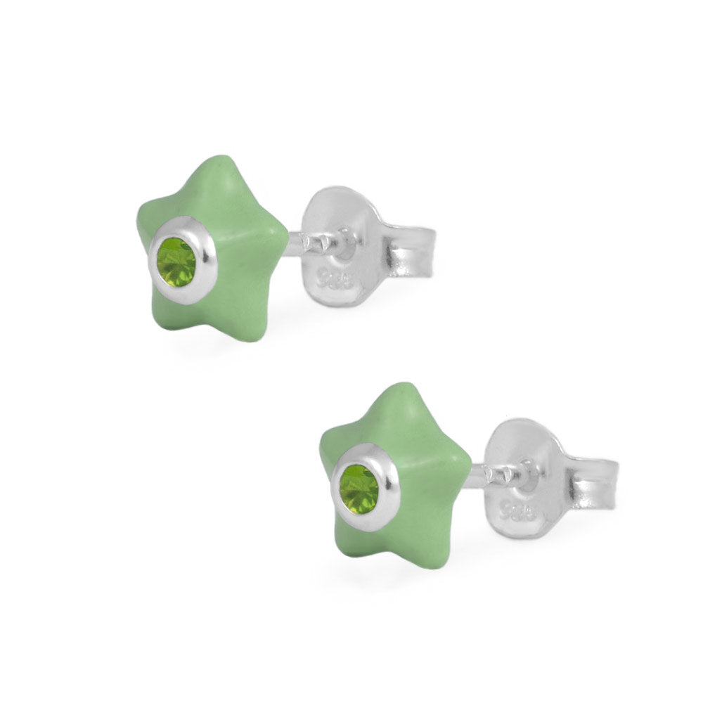 Sterling Silver Girls Simulated Birthstone Enameled Star Stud Earrings