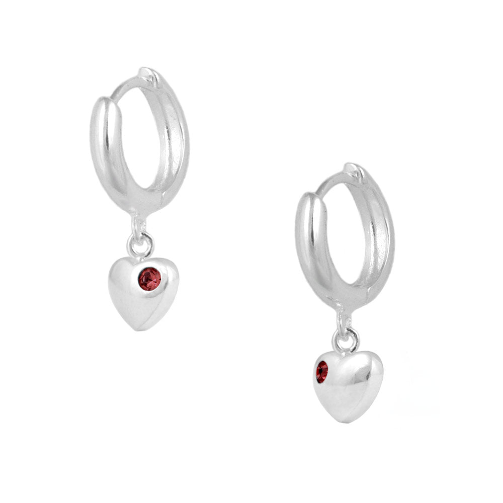 Girls Jewelry - Sterling Silver Birthstone Heart Huggie Hoop Earrings