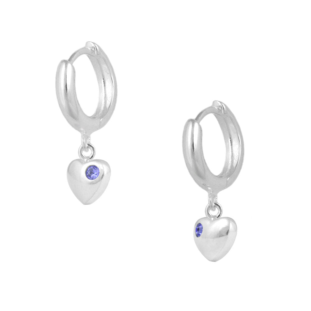 Girls Jewelry - Sterling Silver Birthstone Heart Huggie Hoop Earrings