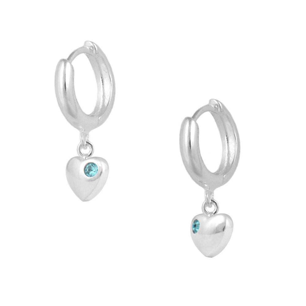 Girls Jewelry - Sterling Silver Birthstone Heart Huggie Hoop Earrings