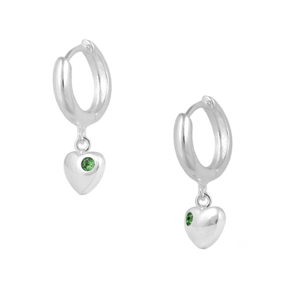 Girls Jewelry - Sterling Silver Birthstone Heart Huggie Hoop Earrings