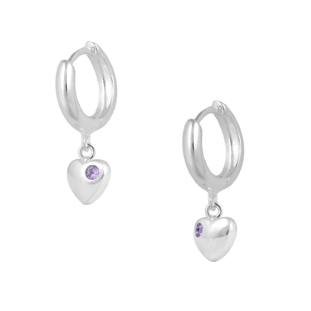 Girls Jewelry - Sterling Silver Birthstone Heart Huggie Hoop Earrings