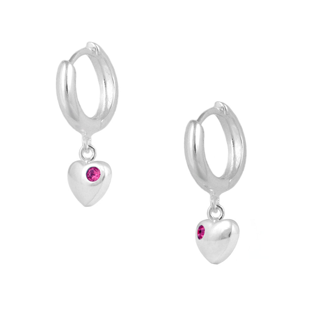 Girls Jewelry - Sterling Silver Birthstone Heart Huggie Hoop Earrings