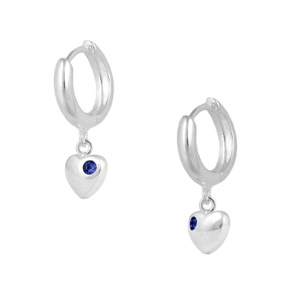 Girls Jewelry - Sterling Silver Birthstone Heart Huggie Hoop Earrings