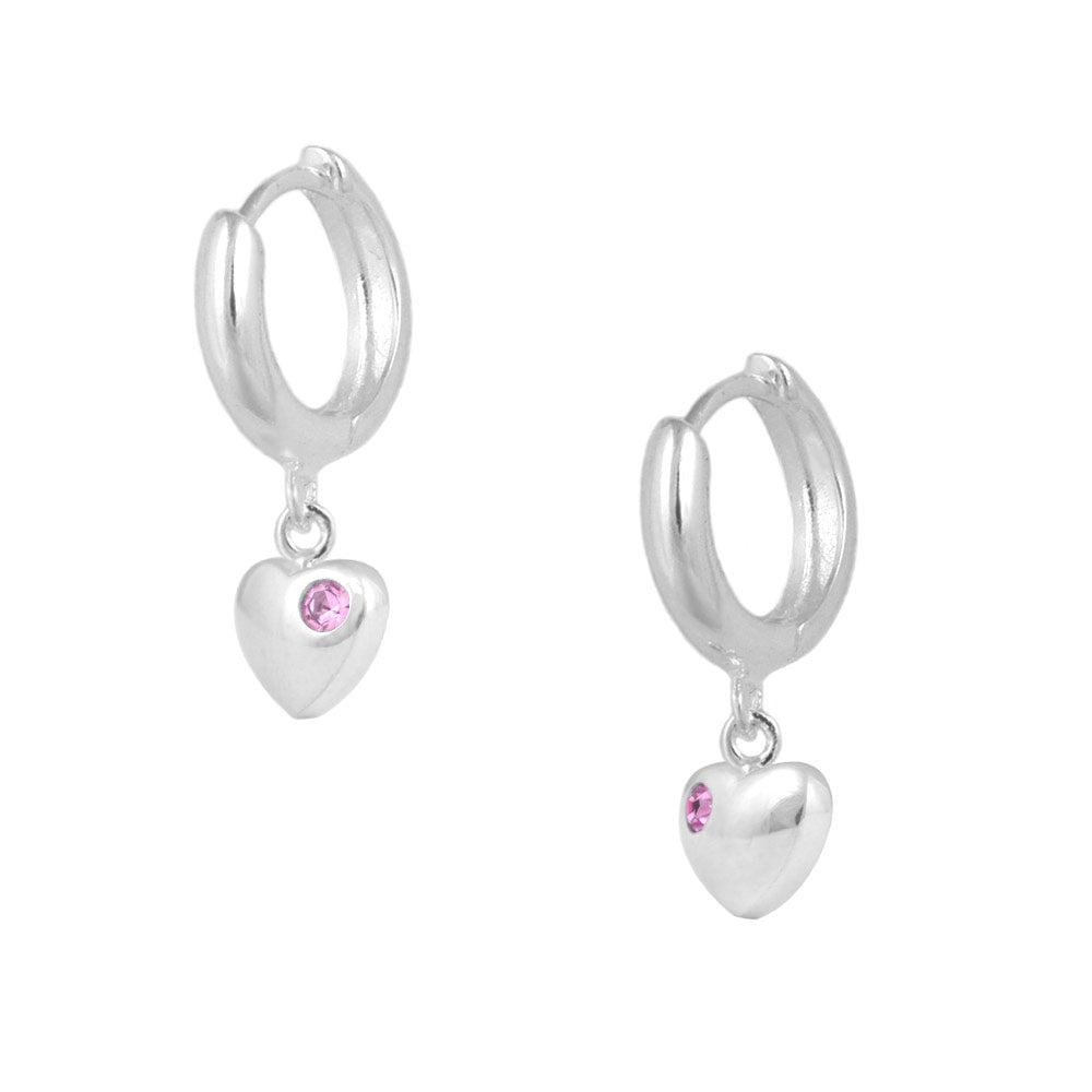 Girls Jewelry - Sterling Silver Birthstone Heart Huggie Hoop Earrings