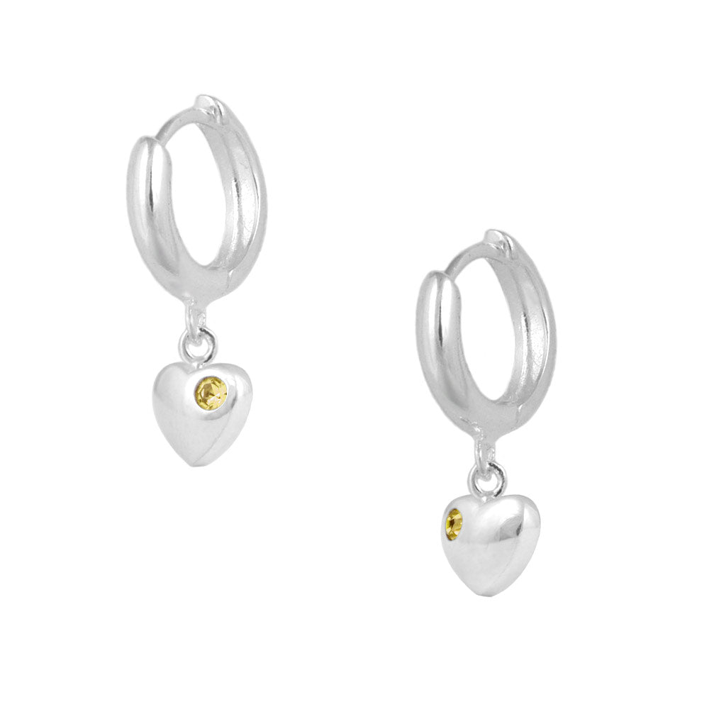 Girls Jewelry - Sterling Silver Birthstone Heart Huggie Hoop Earrings