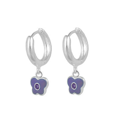 Girls Sterling Silver Birthstone Butterfly Shaped Huggie Hoop Earrings