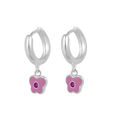 Girls Sterling Silver Birthstone Butterfly Shaped Huggie Hoop Earrings