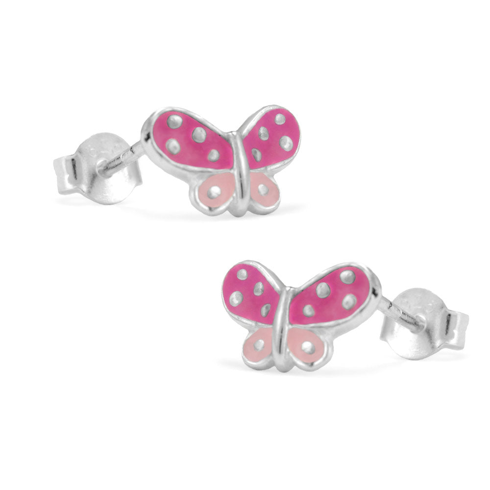 Girl's Jewelry - Sterling Silver Purple Or Pink Enameled Butterfly Earrings