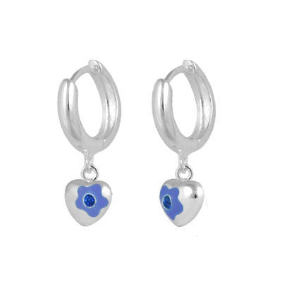 Sterling Silver Simulated Birthstone Flower Heart Hoop Girls Earrings