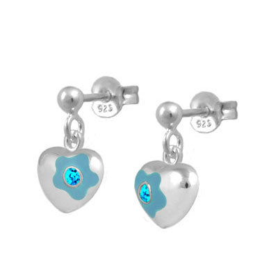 Sterling Silver Simulated Birthstone Flower Heart Dangling Girls Earrings