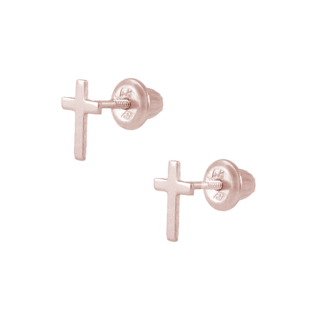 Kid's Jewelry - 14K Gold Or Silver Cross Screw Back Stud Earrings for Girls 1