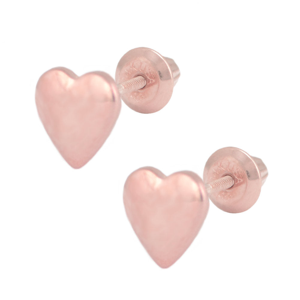 Girl's 14K Yellow, White, Rose Gold Or Sterling Silver Heart Shaped Screw Back Earrings 1