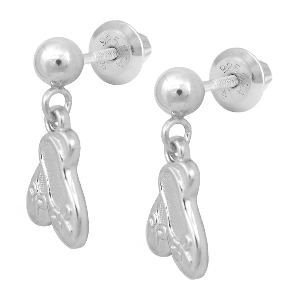 Girl's Jewelry - Gold Or Silver Ballet Shoe Screw Back Stud Or Dangling Earrings