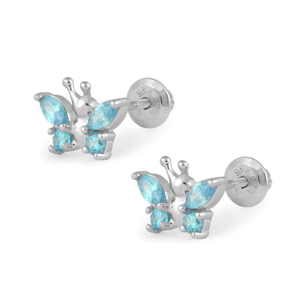 Girls Sterling Silver Birthstone Butterfly Screw Back Earrings