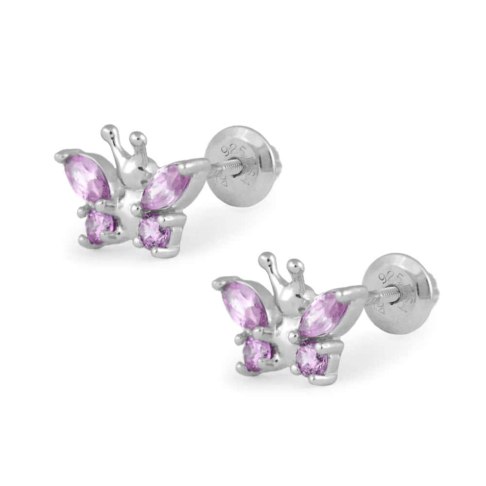 Girls Sterling Silver Birthstone Butterfly Screw Back Earrings