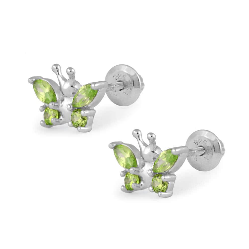 Girls Sterling Silver Birthstone Butterfly Screw Back Earrings