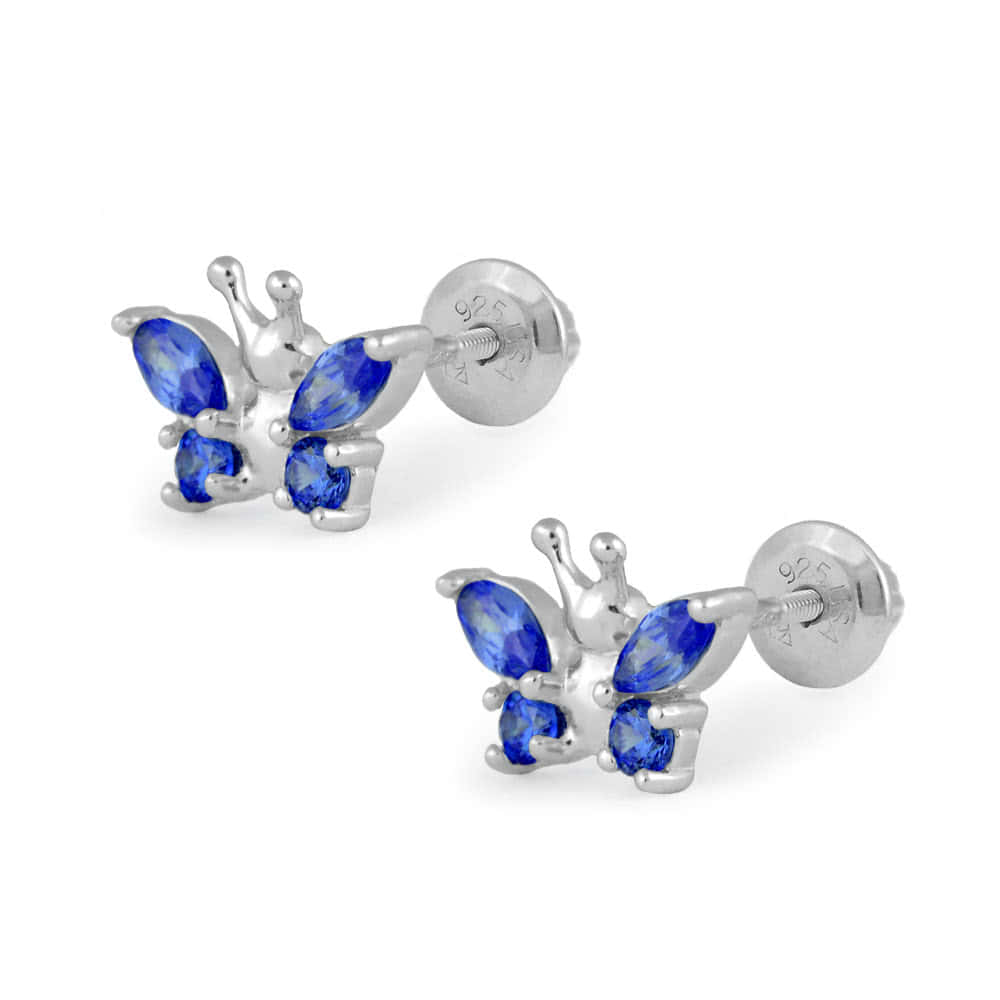 Girls Sterling Silver Birthstone Butterfly Screw Back Earrings 1