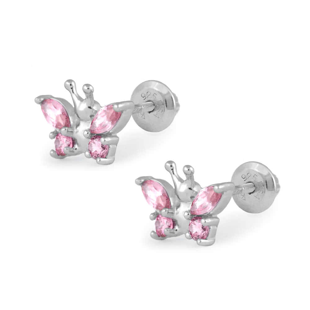 Girls Sterling Silver Birthstone Butterfly Screw Back Earrings