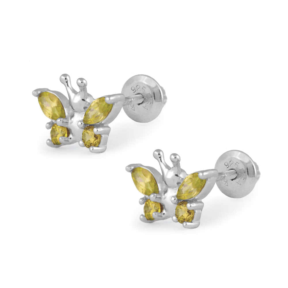 Girls Sterling Silver Birthstone Butterfly Screw Back Earrings