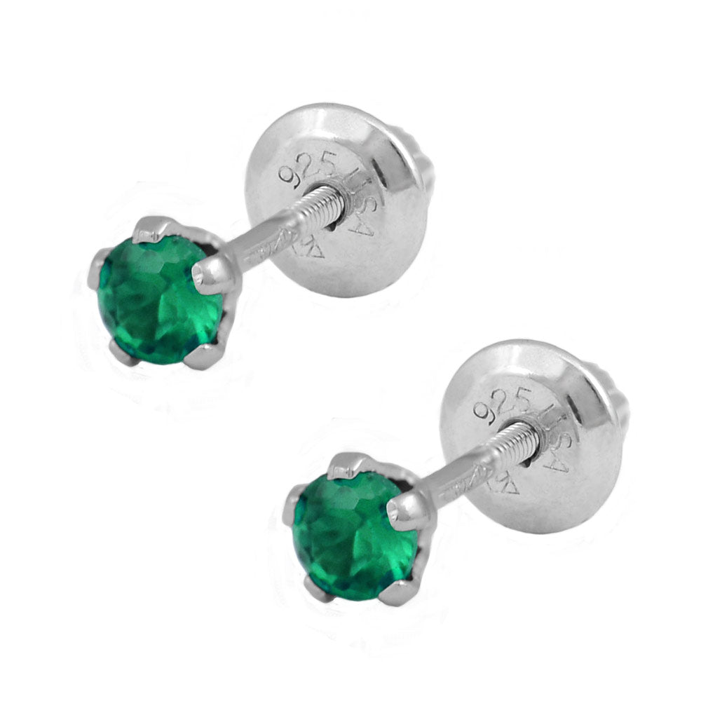 Children Sterling Silver Birthstone Screw Back Earrings For Girls