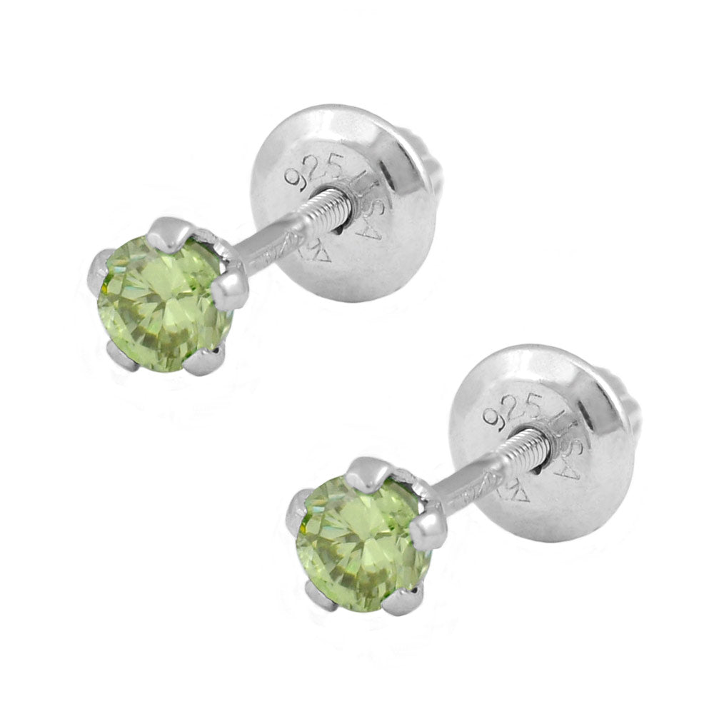 Children Sterling Silver Birthstone Screw Back Earrings For Girls