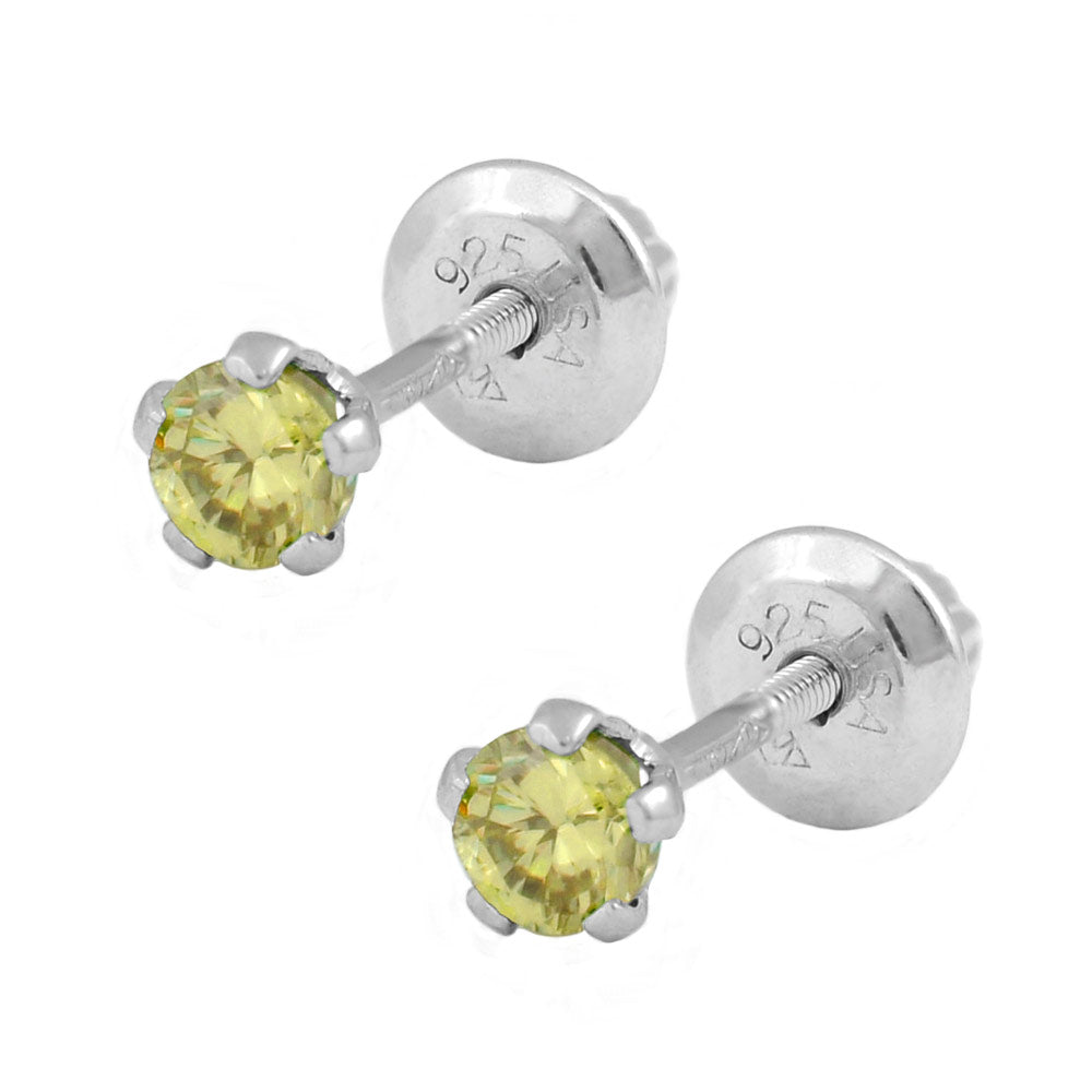 Children Sterling Silver Birthstone Screw Back Earrings For Girls