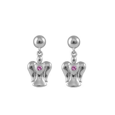 Sterling Silver Diamond/Pink Sapphire Angel Girls Earrings