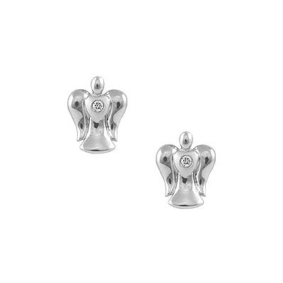 Sterling Silver Diamond/Pink Sapphire Angel Girls Earrings