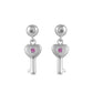 Girl's Sterling Silver Diamond/Pink Sapphire Dangle Key Earrings