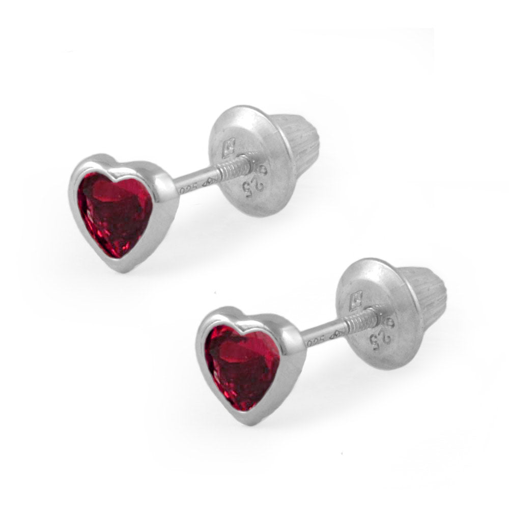 Girl's Sterling Silver Simulated Birthstone Heart Shape Screw Back Stud Earrings 1