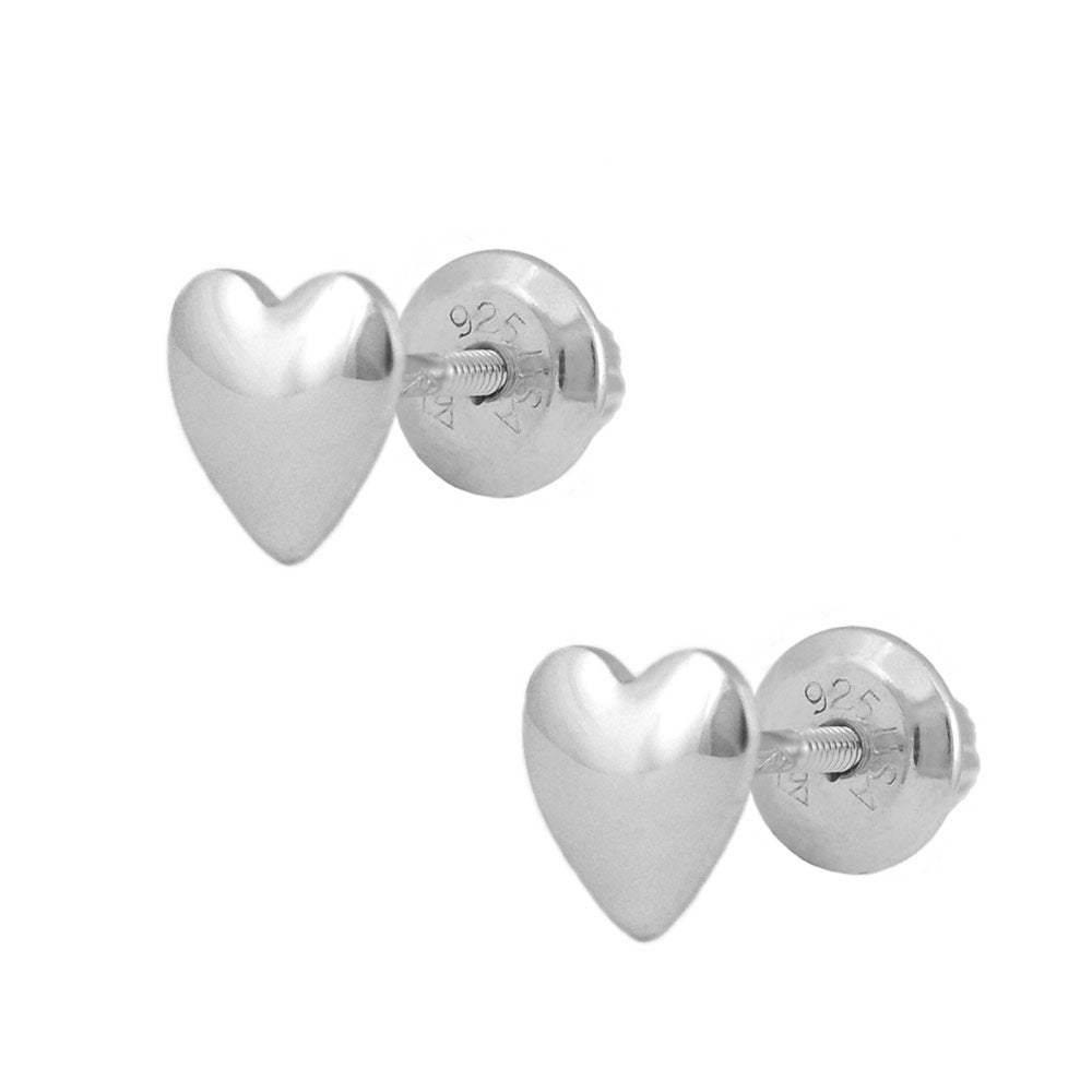 Girl's 14K Yellow, White, Rose Gold Or Sterling Silver Heart Shaped Screw Back Earrings